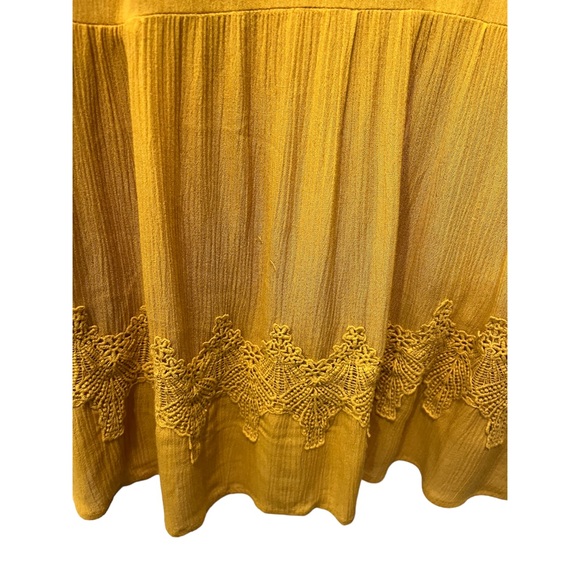 TAYLOR & SAGE MUSTARD YELLOW EMBROIDERY LACE DETAIL BELL SLEEVE BOHO BLOUSE SZ S - Picture 10 of 11